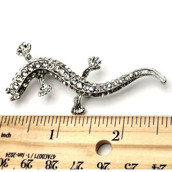 Silvertone and Rhinestone Gecko Lizard Salamander‎ Brooch Pin - Picture 3 of 4